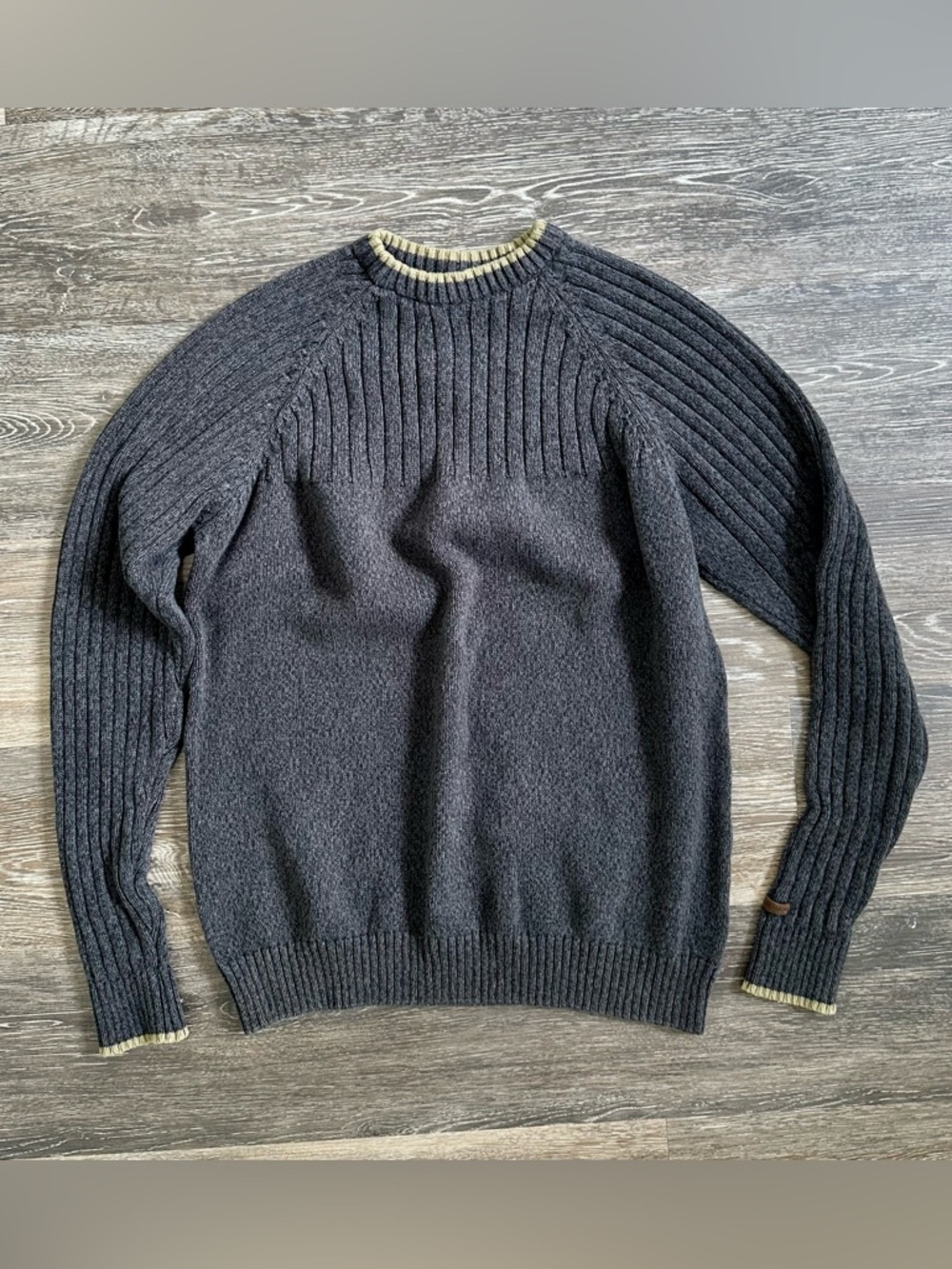 Columbia Men’s Grey Green Ribbed Knit Cotton Sweater Raglan Sleeve L Gorpcore